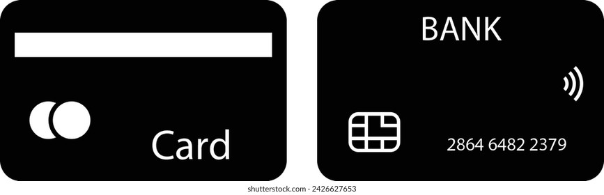 Vector credit cards, front and back view. A generic credit card with a smart chip and a hologram. Front and back. Blank credit card vector template.