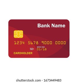 Vector credit or debit card red template. Online payment. Cash withdrawal.