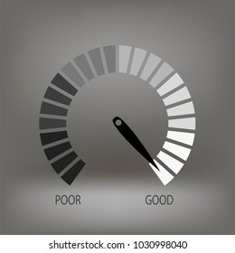 Vector Credit Raiting Meter Icon on Blurred Grey Background. Gauges Scale with Black Arrow