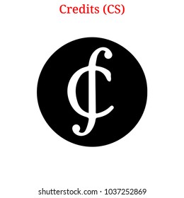 Vector Credits (CS) digital cryptocurrency logo. Credits (CS) icon. Vector illustration isolated on white background.