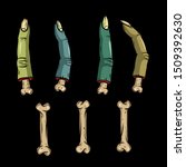 Vector creepy colorful body parts. Нorror art of fingers, bones  for scary design, print, poster, cover, sticker, packing. Spooky illustration for horror festival, party invitation, Halloween design.