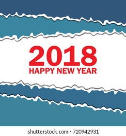 Vector creeting Happy New 2018 Year card. Paper cut effect. Modern ripped background. Christmas banner. Torn paper tape for various purposes. Green red white color.