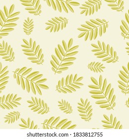 Vector creme green leaves seamless pattern background. Perfect for fabric, stationary, wallpaper and scrapbooking projects.