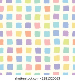 Vector creme seamless pattern: Basic Mosaic. Bumpy pastel squares with blurred edges standing in wavy lines in front of a creme-white background. Part of Pastel Mosaic collection.