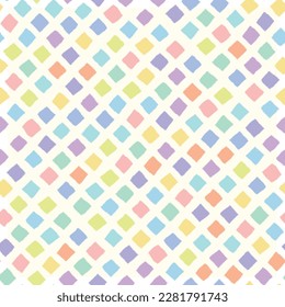 Vector creme seamless pattern: Diamond. Pastel bumpy diamonds in wavy rows sitting on a creme-white background. Part of Pastel Mosaic collection.