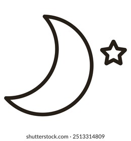 Vector crescent moon icon. Black outline. Vector illustration isolated on white background.