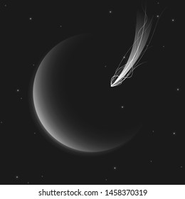 vector of crescent moon and shooting star at night