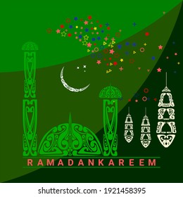 Vector crescent moon, star, lantern and Mosque. Usable for the Background of Happy Ramadan Greeting Cards and Islamic Holidays