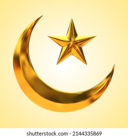 vector of crescent moon and stars, made of realistic gold mesh