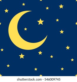 Vector crescent moon and stars seamless pattern