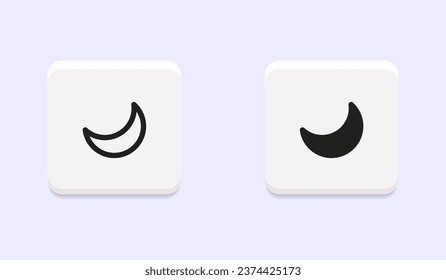 Vector crescent moon symbol in neumorphism buttons or neumorphic style