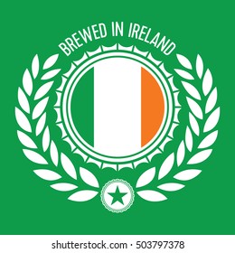 A vector crest containing a beer cap and wheat icons circling an Irish flag. This shield can be used as a stamp by a brewery in Ireland.