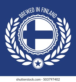 A vector crest containing a beer cap and wheat icons circling a Finnish flag. This shield can be used as a stamp by a brewery in Finland.