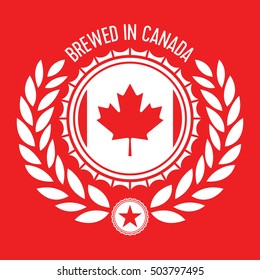 A vector crest containing a beer cap and wheat icons circling a Canadian flag. This shield can be used as a stamp by a brewery in Canada.