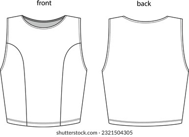 vector crew neck tank top drawing cad, jersey top flat sketch