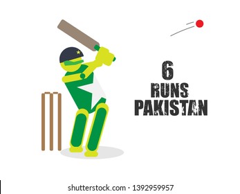 vector Cricket 6 Runs shot by Pakistan