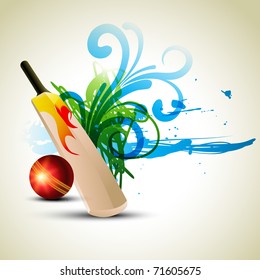 Vector Cricket Bat And Ball In Abstract Background