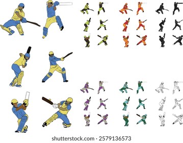 vector, cricket, batsman, championship, sport, poster, illustration, background, teamwork, player, action, competition, banner, sticker, black, practicing, cricket player, hitting, playing, cricket ba