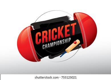 Vector of cricket championship badge design with wood cricket bat and balls.