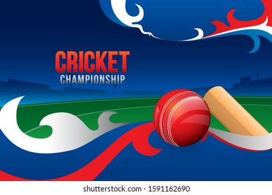 Vector of cricket championship design with field background.