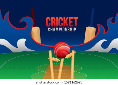 Vector of cricket championship design with field background.