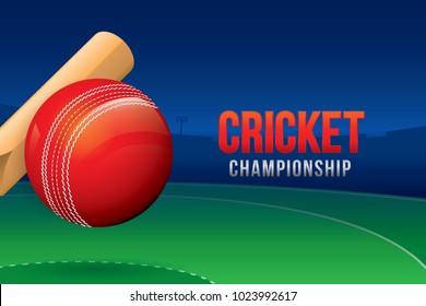 Vector of cricket championship poster or banner design with wood cricket bats and ball.