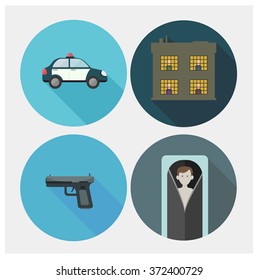 Vector crime icons with long shadows