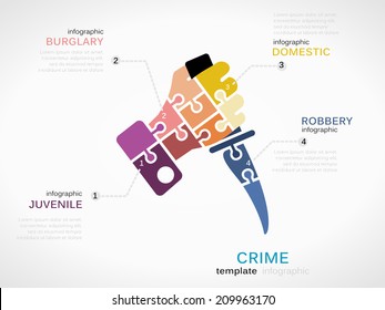 Vector crime infographics illustration made out of puzzle pieces