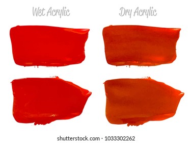 Vector crimson red paint smear stroke stain set. Abstract red glittering textured art illustration. Acrylic Texture Paint Stain Illustration. Hand drawn brush strokes vector elements. Acrilyc strokes.