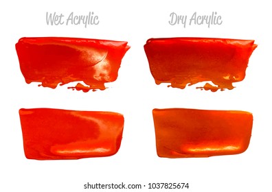 Vector crimson red paint smear stroke stain set. Abstract red glittering textured art illustration. Acrylic Texture Paint Stain Illustration. Hand drawn brush strokes vector elements. Acrilyc strokes.