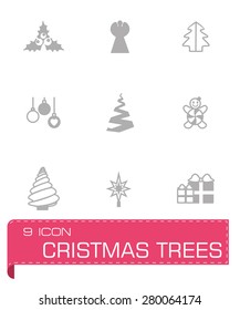 Vector Cristmas trees icon set on grey background