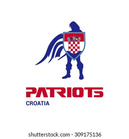 Vector Croatia Flag Patriots Soldier Logo. Mascot Character Design. Memorial Day Army man with Shield. Vector Freedom Leader Logo illustration