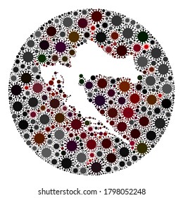 Vector Croatia map collage of flu virus. Infection attacks the isolated territory from external zone. Stencils round Croatia map collage formed with pathogen items.