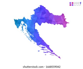 Vector Croacia mapea mosaico triángulo de polígono colorido con fondo blanco. degradado de estilo.