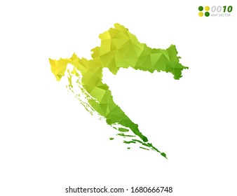 Vector Croatia map green and yellow polygon triangle mosaic with white background. style gradient.