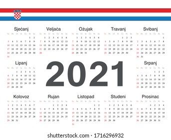 Calendario de círculo vectorial croata 2021. La semana empieza el domingo.