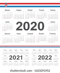 Vector Croatian circle calendars 2020, 2021, 2022. Week starts from Sunday.
