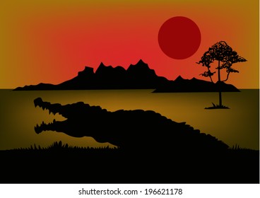 Vector the crocodile in Africa.