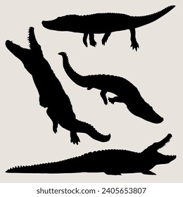 Vector crocodile animal silhouette set