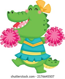 a vector of a crocodile cheerleading