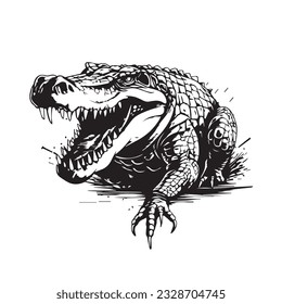 Vector of crocodile design in cartoon doodle style. Wild Animals. Reptile. Easy editable layered vector illustration. Logo, icon style. Black and white
