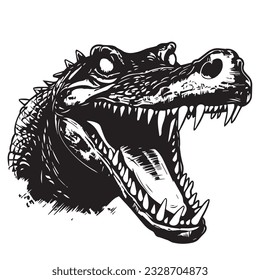 Vector of crocodile design in cartoon doodle style. Wild Animals. Reptile. Easy editable layered vector illustration. Logo, icon style. Black and white
