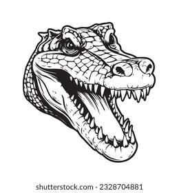 Vektorgrafik von Krokodil-Design im Cartoon-Doodle-Stil. Wildtiere. Reptil. Leicht bearbeitbare, überdachte Vektorgrafik. Logo, Symbolstil. Schwarz-Weiß
