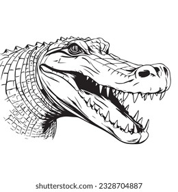 Vector de diseño de cocodrilos en forma de doodle de dibujos animados. Animales salvajes. Reptile. Ilustración vectorial en capas fácil de editar. Logo, estilo de icono. Negro y blanco
