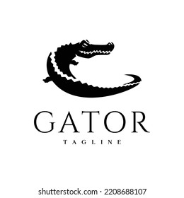 vector of crocodile roaring mascot black silhouette logo icon illustration design white background
