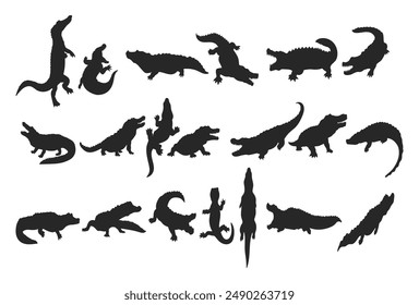 Diseño de conjunto de silueta de cocodrilo de Vector
