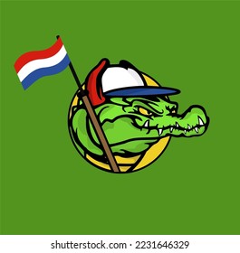 vector crocodile using hat and netherland flag