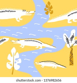 vector crocodile wild animal africa seamless pattern