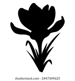 Vektorgrafik Krokus Blume Silhouette Illustration, Safran Blumen Silhouette Zeichnung. In: Wildflower Sketch. Handgezeichnete botanische Umrisskunst. Isoliertes Designelement für Hintergrund, Muster, Logo.