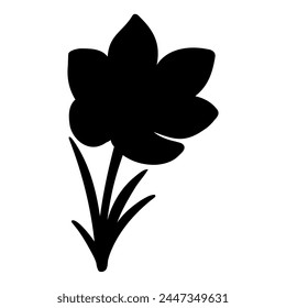 Vector crocus flower silhouette illustration, saffron floral silhouette drawing. Wildflower sketch. Hand drawn botanical outline art. Isolated design element for background, pattern, logo.